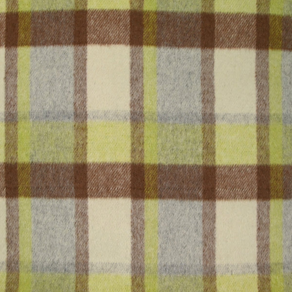 Laine mélangée brossée à carreaux beige, marron et anis
