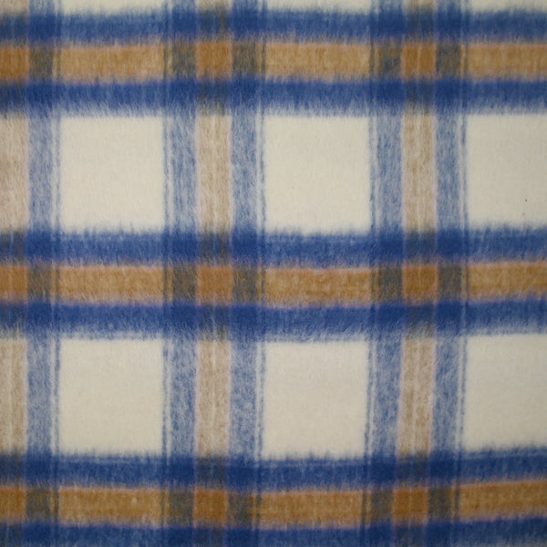 Laine mélangée brossée à carreaux bleu, camel et écru