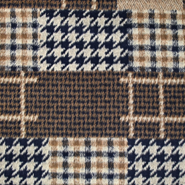 Laine mélangée patchwork pied-de-poule et carreaux camel et marine