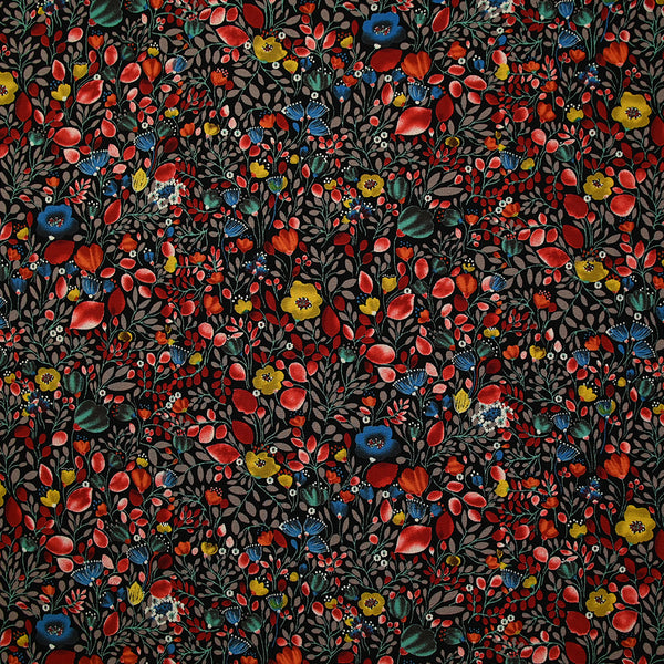 Polyester imprimé ballon floral rouge fond noir