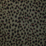 Satin polyester élasthanne imprimé tacheté kaki et noir