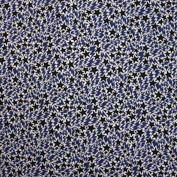 Toile de coton imprimée Stars marine et noir fond blanc