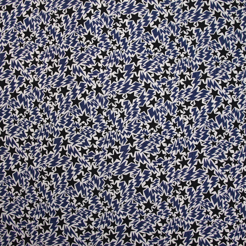 Toile de coton imprimée Stars marine et noir fond blanc
