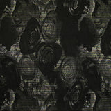 Toile tissée teinte fleurs noires et lignes multicolores brillantes