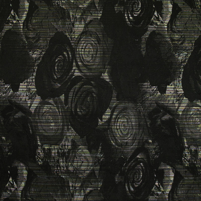 Toile tissée teinte fleurs noires et lignes multicolores brillantes