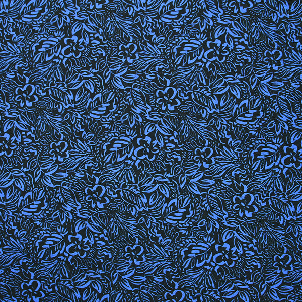 Twill de viscose imprimé feuillage bleu fond noir