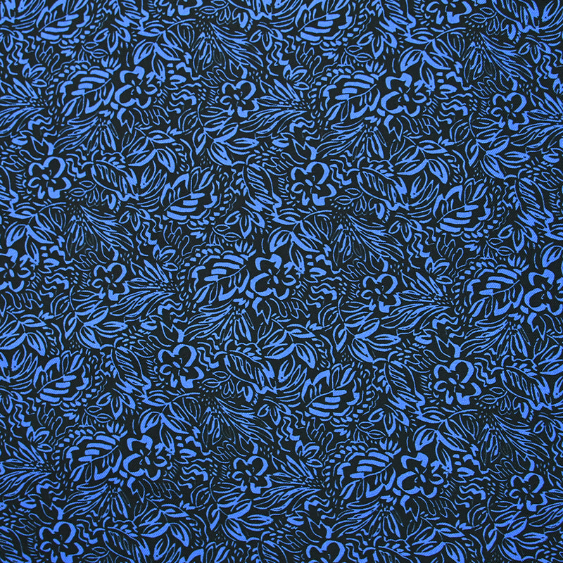 Twill de viscose imprimé feuillage bleu fond noir