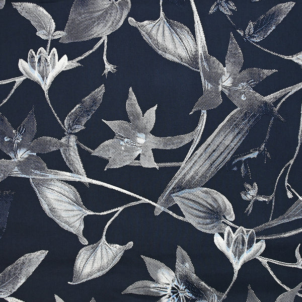 Twill de viscose imprimé pointillisme floral fond marine