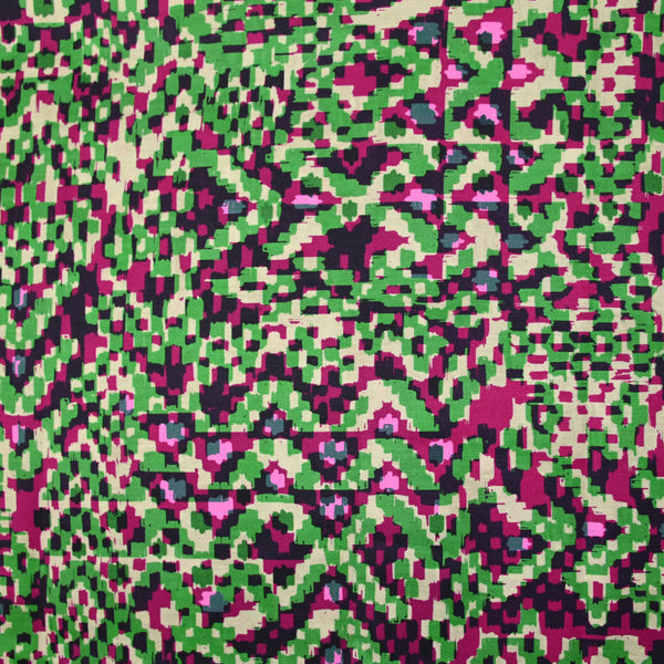 Twill de viscose satin imprimé association vert et fuchsia