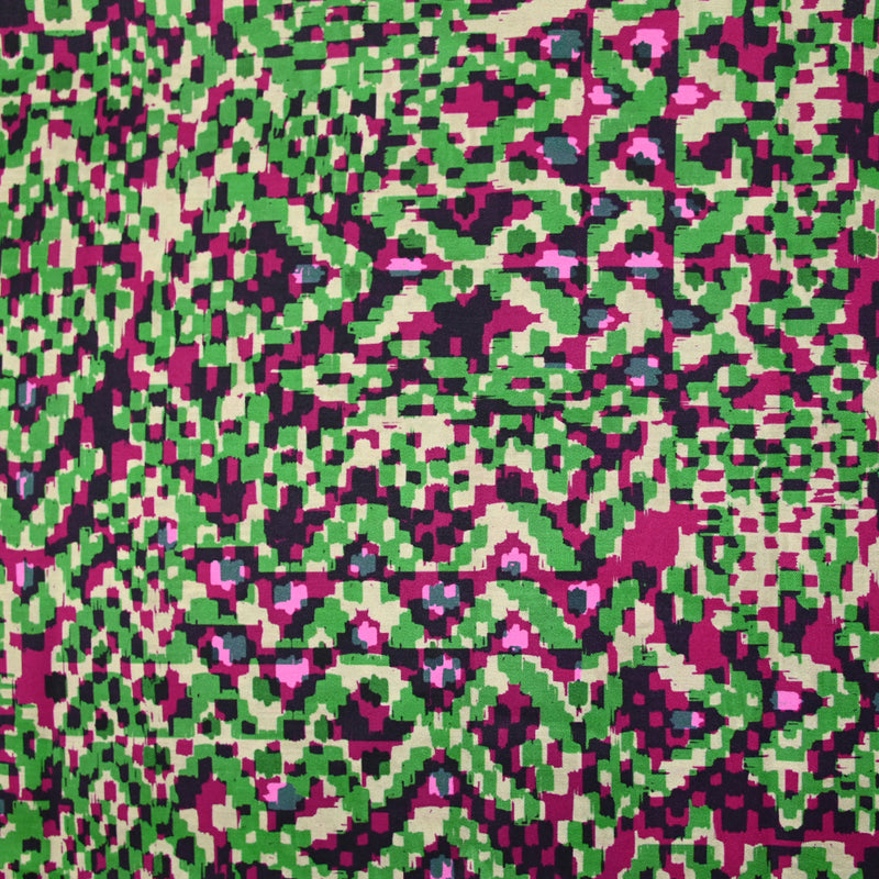 Twill de viscose satin imprimé association vert et fuchsia