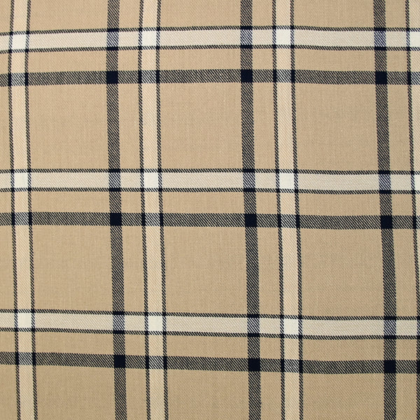 Twill de viscose tissé teint carreaux marine fond beige