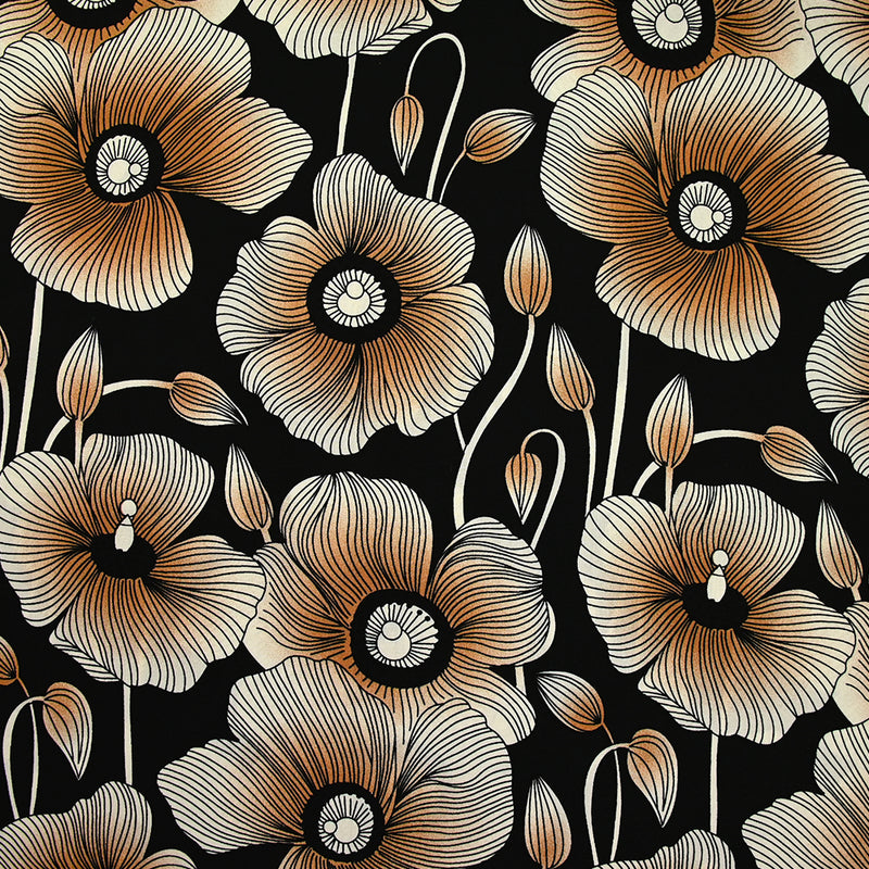 Viscose imprimée fleurs nervurés fond noir