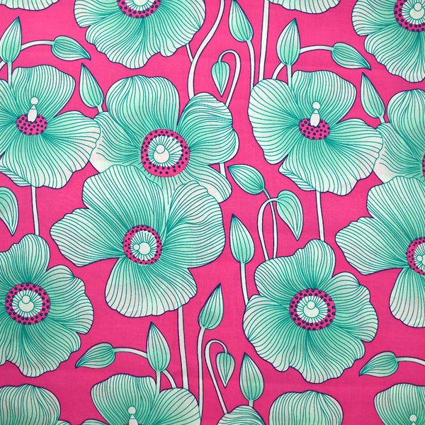 Viscose imprimée fleurs nervurés fond rose
