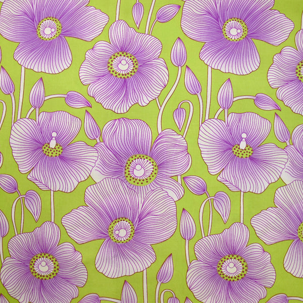 Viscose imprimée fleurs nervurés fond vert pomme