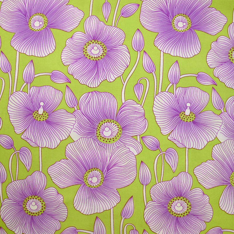 Viscose imprimée fleurs nervurés fond vert pomme