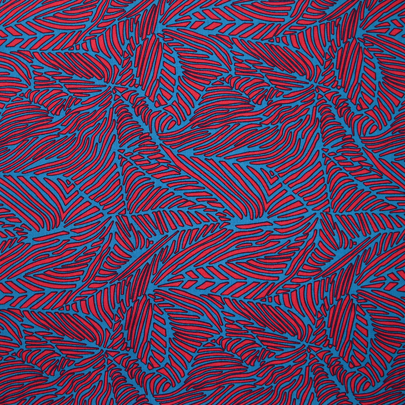 Viscose imprimée fougères orange corail et bleu