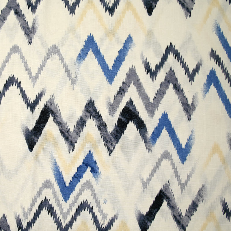 Viscose tissée imprimée Vaguelette bleu fond blanc cassé