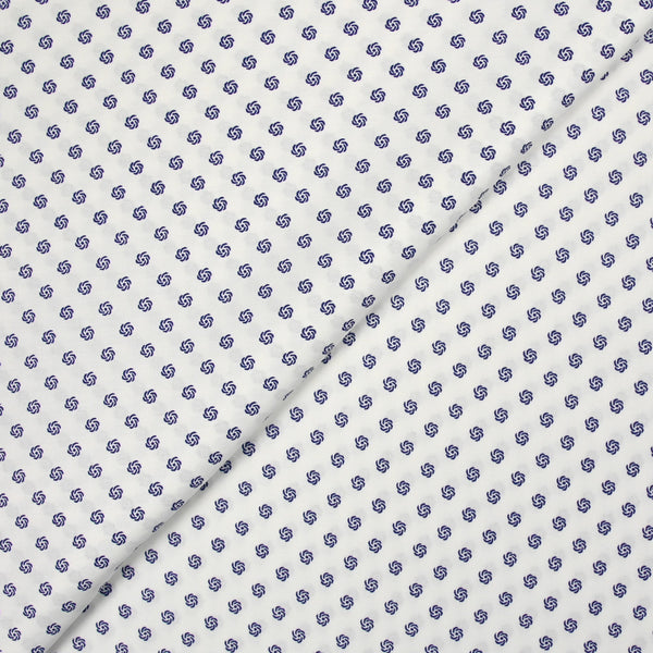 Coton imprimé ellipse marine fond blanc