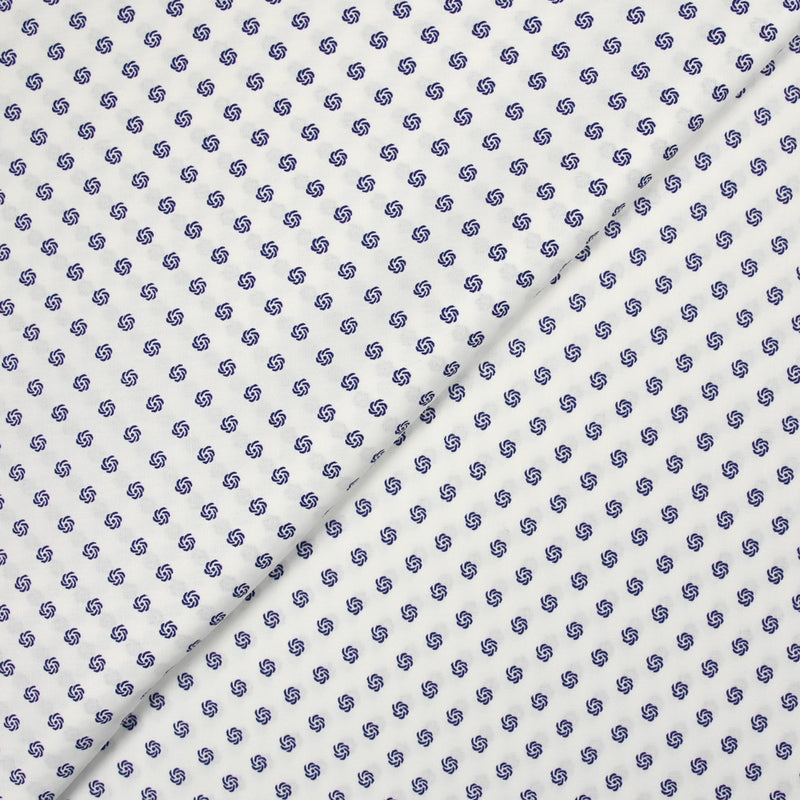 Coton imprimé ellipse marine fond blanc