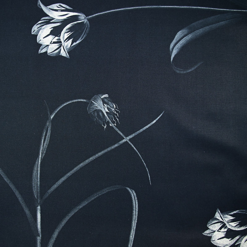 Coton imprimé tulipe fond marine