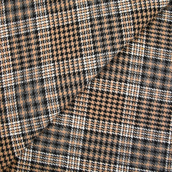 Polyviscose tissé teint à carreaux lourd camel et noir