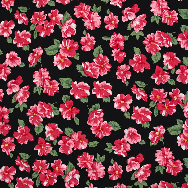 Viscose imprimée hibiscus fond noir