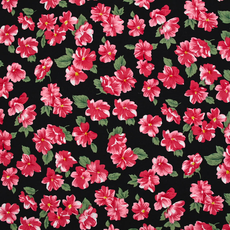 Viscose imprimée hibiscus fond noir