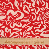 Polyester jersey printed forms of ecru flower red background