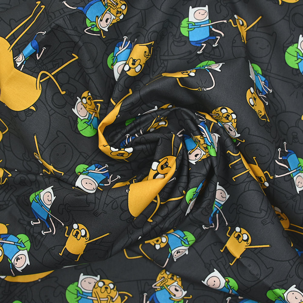 Popeline De Coton Imprimé Adventure Time Fond Gris Foncé – Les Coupons ...