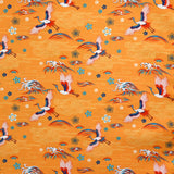 Coton imprimé nuage d'oiseaux fleuri fond orange