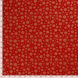 Coton imprimé et doré flocon de neige fond rouge