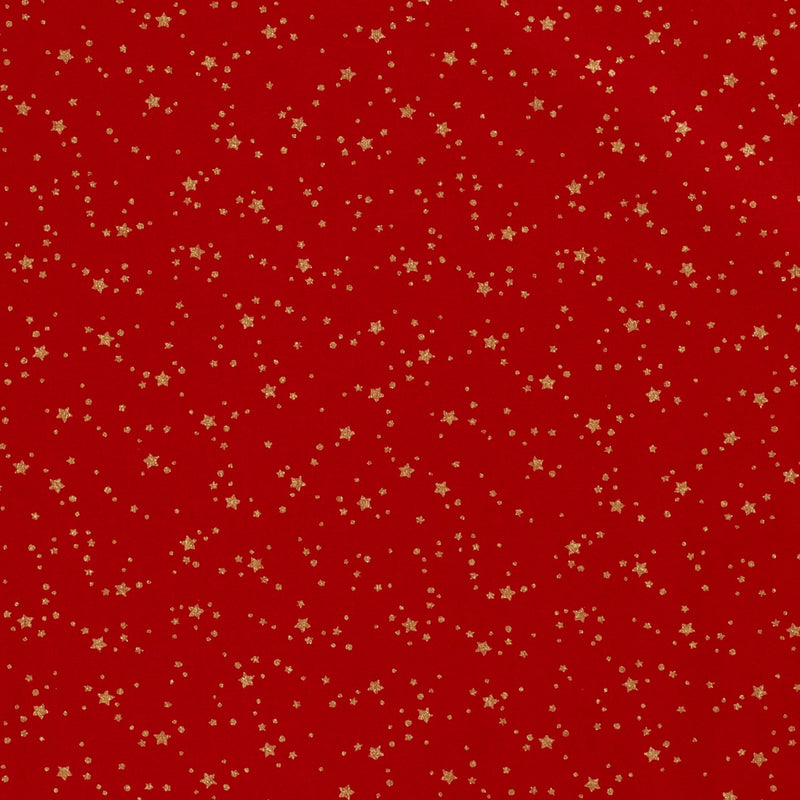 Coton de Noël imprimé tourbillon d'étoiles doré fond rouge