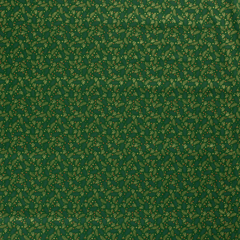 Popeline de coton imprimée feuille dorée fond vert