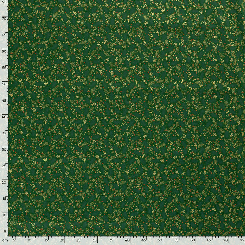 Popeline de coton imprimée feuille dorée fond vert