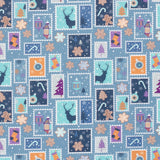 Coton de Noël imprimé flocons enchantés fond bleu
