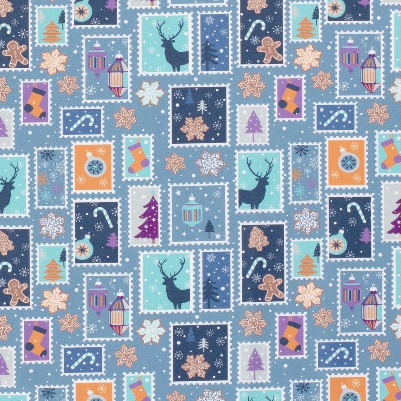 Coton de Noël imprimé flocons enchantés fond bleu