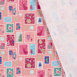Coton de Noël imprimé flocons enchantés fond rose
