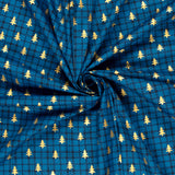 Christmas cotton tartan printed and golden fir blue background