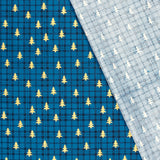 Christmas cotton tartan printed and golden fir blue background