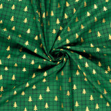 Coton de Noël imprimé tartan et sapin doré fond vert