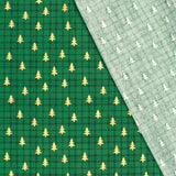 Coton de Noël imprimé tartan et sapin doré fond vert
