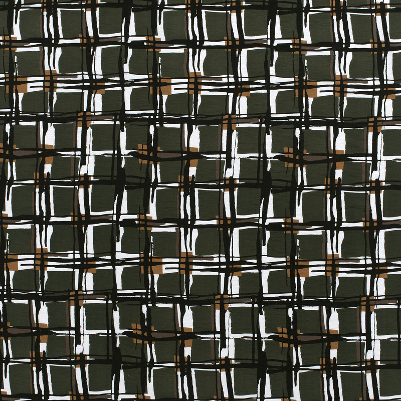 Crêpe viscose imprimé à carreaux fond kaki