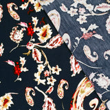 Viscose crepe printed Paisley background navy
