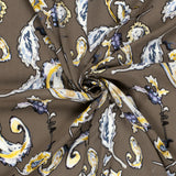 Viscose crepe printed paisley background taupe