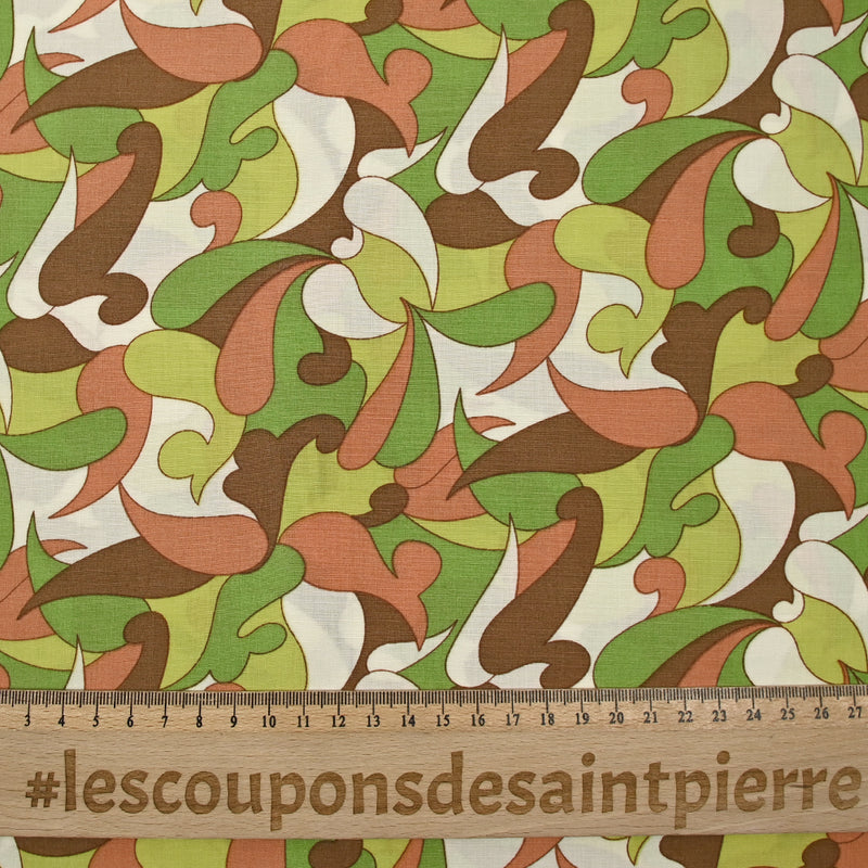 Printed viscose green whale and brown white background