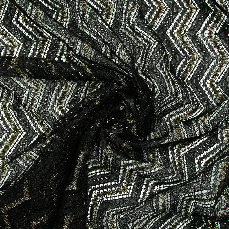 Polyester Lace Lurex Chevrons Fondo negro