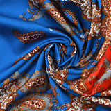 Crêpe satin polyester imprimé Florencia bleu et corail