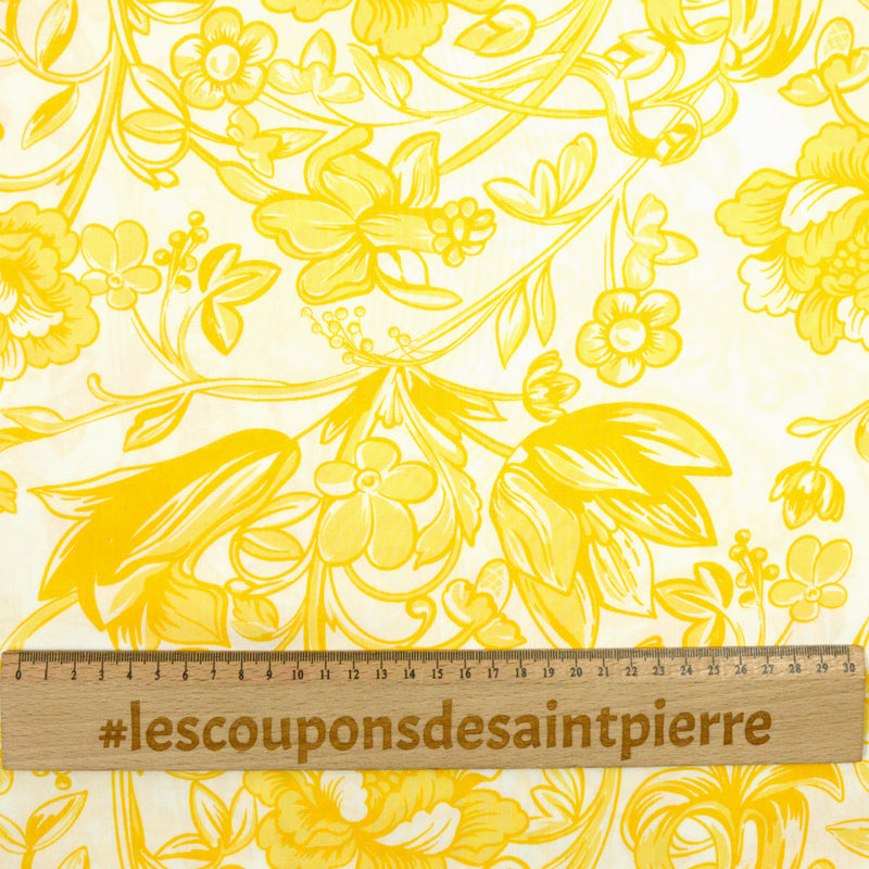 Viscose imprimée fleurs géantes jaune fond blanc