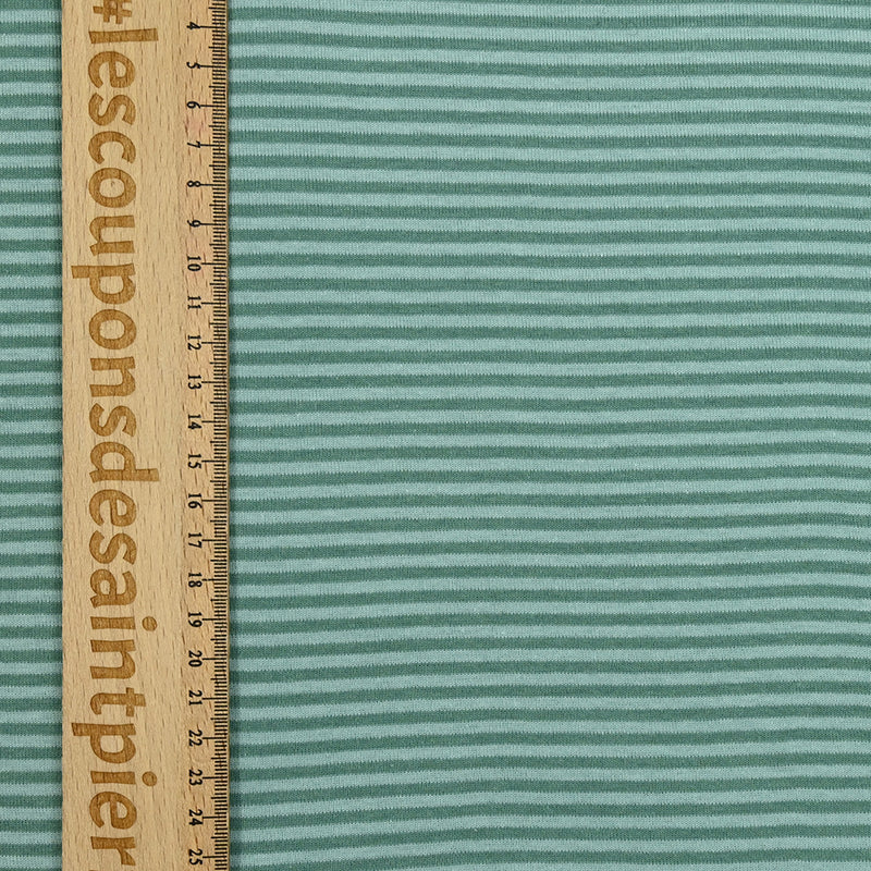 Jersey de algodón a rayas 3 mm verde y azul pálido
