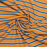 Cotton jersey Blue stripes and orange yellow sun background